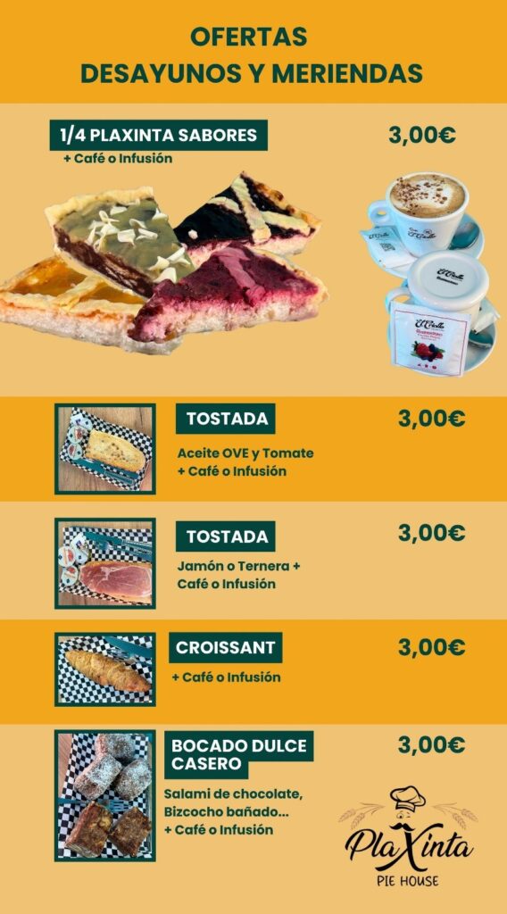 Cartel de ofertas de desayunos y meriendas